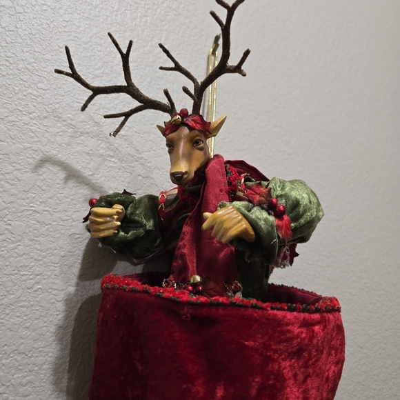 Rare Vintage Mark Roberts Deer Reindeer Stocking 55" Christmas Decor Round Top, - Picture 4 of 14